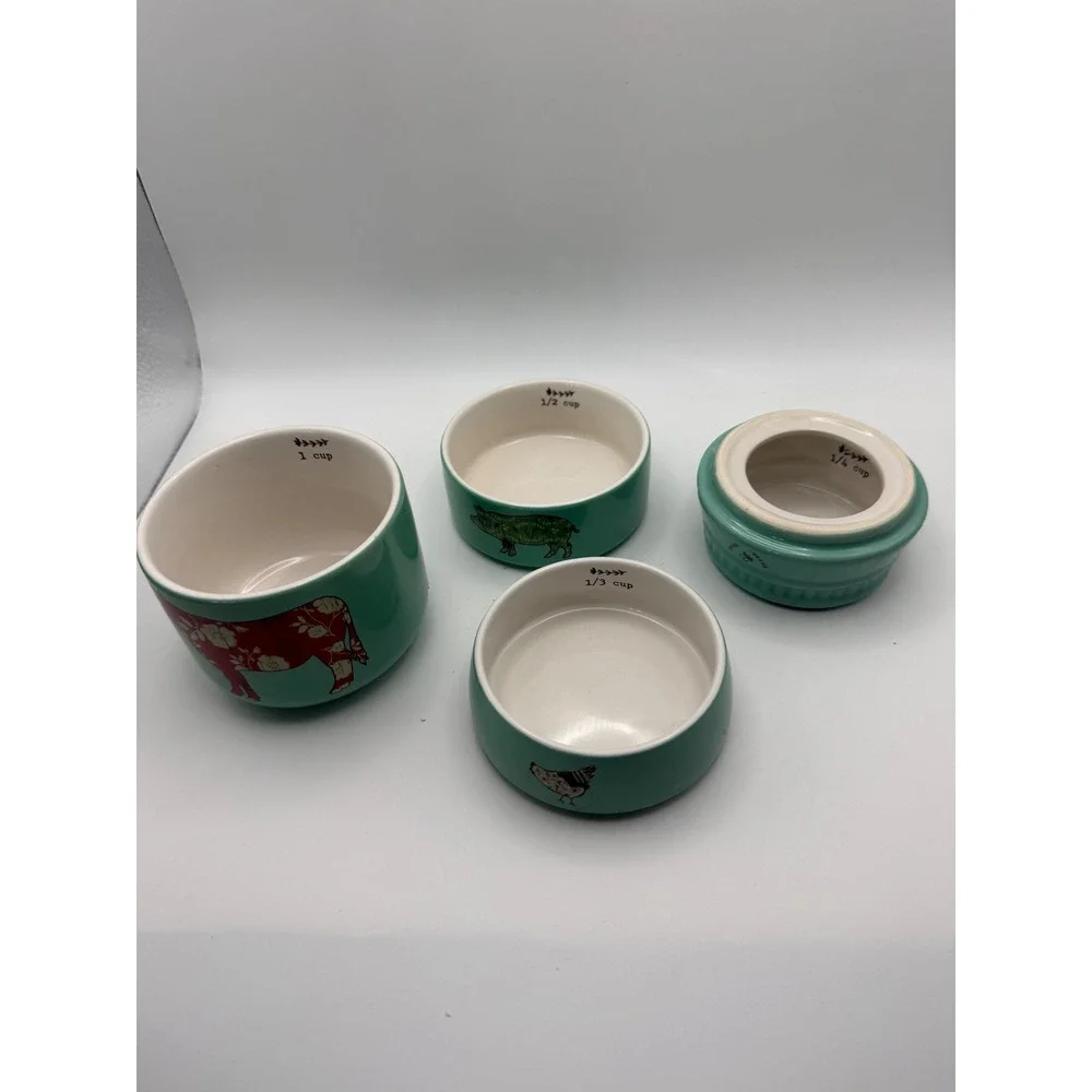 Live Simply Amylee Weeks Stackable Ceramic Measuring Cups Farmhouse Teal 4 Piece